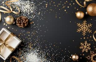 Golden Snowflakes on Black Background photo