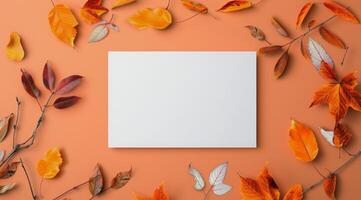 Autumn Leaves Surrounding a Blank Card photo