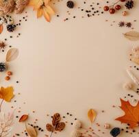 Autumn Leaves and Grasses on Tan Background photo