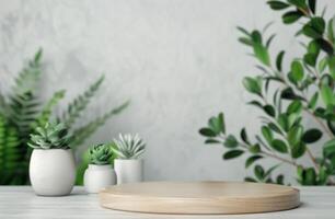 White Platform With Greenery photo