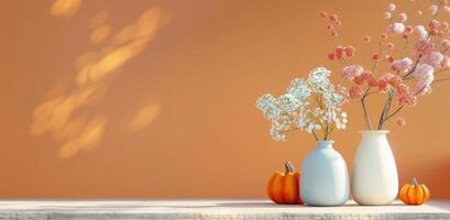 Fall Flower Arrangement With Pumpkins photo