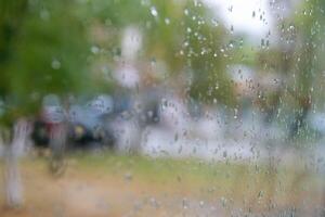 Rain drops on window glass. Abstract background texture. Weather forecast Antalya Turkey, Selective focus. photo