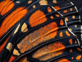Ultra Detailed Monarch Butterfly Wing Scale with Vibrant Orange Pigments and Microscopic Ridge Structures photo