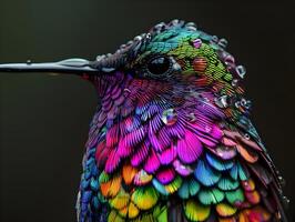 Portrait of a Hummingbird s Vibrant Iridescent Feathers with Captivating Details photo