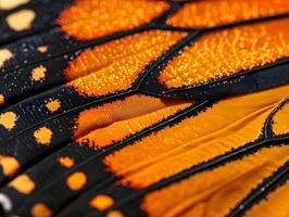 Ultra detailed Monarch Butterfly Wing Scale with Vibrant Orange Pigments and Intricate Ridge Structures photo