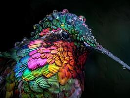 Hummingbird with Vibrant Iridescent Feathers in Rembrandt Lighting photo