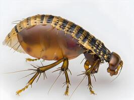 Highly Detailed Macro Photograph of a Parasitic Brown Flea Isolated on a Clean White Background photo