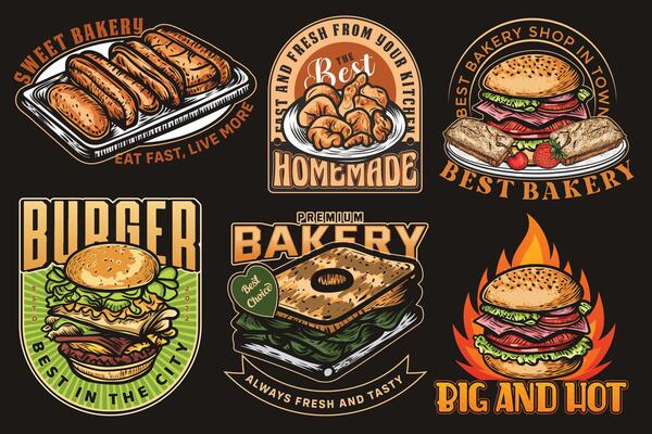 Bakery vintage colorful logotype collection for restaurant or cafe fast food