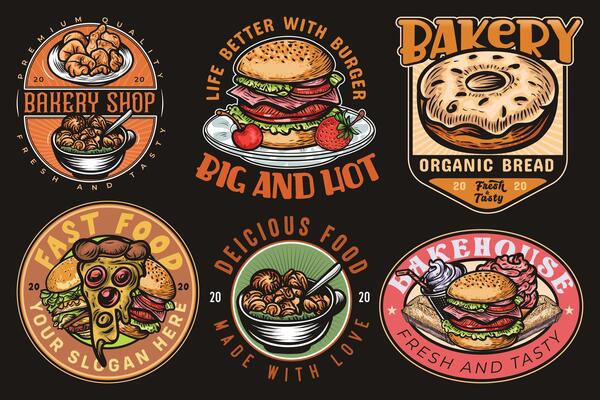 Bakery vintage colorful logotype collection for restaurant or cafe fast food