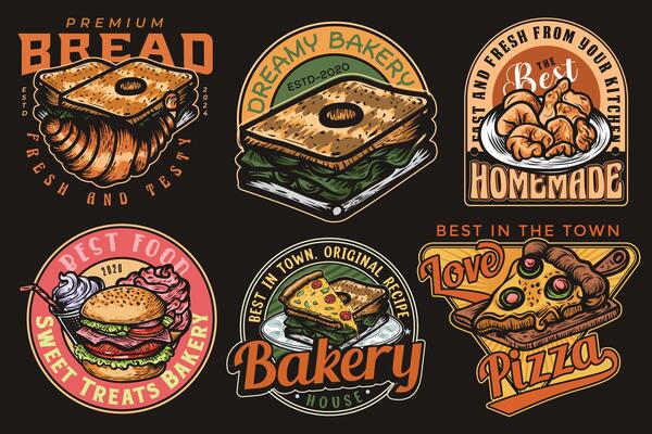 Bakery vintage colorful logotype collection for restaurant or cafe fast food