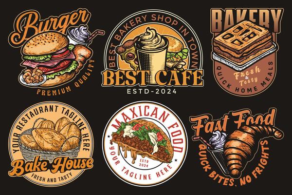Bakery vintage colorful logotype collection for restaurant or cafe fast food