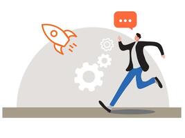 Businessman running follow start up rocket for successful business concept vector