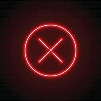 Cross mark in neon style. Red cross mark. Retro sign with glowing neon. illustration vector