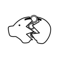 Broken piggy bank. Outline isolated icon. Graphic design. illustration on white background. vector