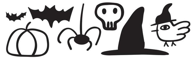 Design elements for Halloween party. Outline illustrations on white background. vector