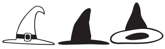 A set of witches' hats. Outline icons. illustrations on white background. vector