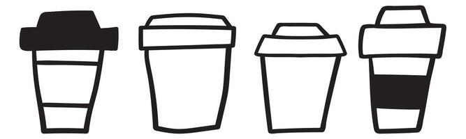 A collection of coffee cups. Outline icons. hand drawn illustrations on white background. vector