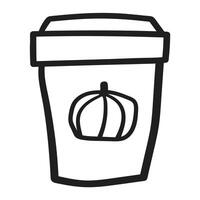 Pumpkin spice latte. Outline hand drawn icon. Black color. Illustration on white background. vector