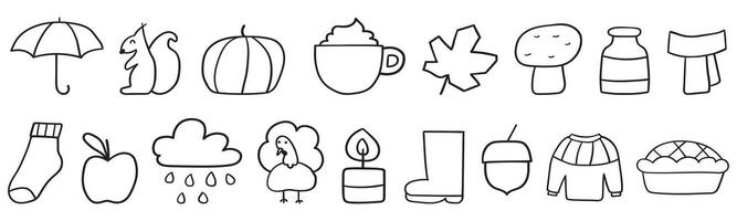 Autumn season. Set of design elements. Outline icons. Hand drawn illustrations on white background. vector