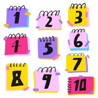 Paper notes with numbers 1 - 10. Colorful flat design. Learning to count for children. illustrations. White background. vector