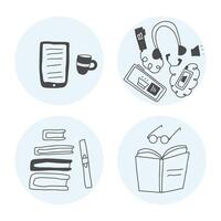 Set of books in doodle style. illustration. vector