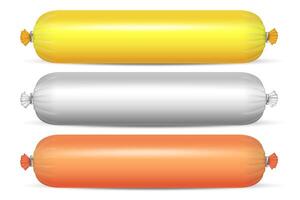 Realistic Blank Polyethylene Sausage Packaging. Design Template for Mockup, Closeup, Isolated, Front View. vector