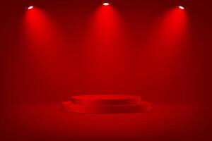 Abstract realistic 3D red cylinder podium with spotlight effect. Dark red background 3d with podium. Space for selling products on the website. illustration. vector