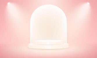 Empty pink studio room background. Pink background 3d with beige podium. Empty room with spotlight effect. Space for selling products on the website. illustration. vector