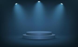 Empty blue navy studio room background. Dark blue background 3d with podium. Empty room with spotlight effect. Space for selling products on the website. illustration. vector