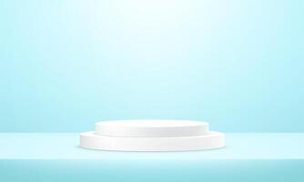 Blue studio room background. Blue background 3d with white podium. Empty room with light effect. Space for selling products on the website. Round stage for showcase. illustration vector
