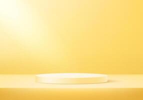 Yellow color studio room background. Yellow color background 3d with podium. Empty room with light effect. Space for selling products on the website. Stage podium. illustration. vector