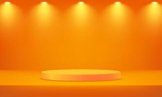 Empty orange and yellow studio room background. Orange background 3d with yellow podium. Space for selling products on the website. Empty room with spotlight effect. illustration. vector