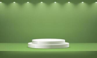 Abstract realistic 3D green cylinder podium with spotlight effect. Green background 3d with white podium. Space for selling products on the website. illustration. vector