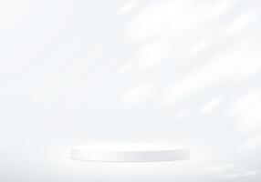 White studio room background. White background 3d with podium. Empty room with shadow leaves. Space for selling products on the website. Round stage for showcase. illustration vector