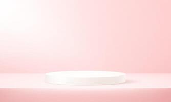 Pink studio room background. Pink background 3d with white podium. Empty room with light effect. Space for selling products on the website. Round stage for showcase. illustration vector