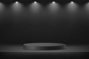 Empty black studio room background. Dark background 3d with black podium. Space for selling products on the website. Empty room with spotlight effect. illustration. vector