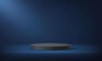 Blue studio room background. Blue background 3d with black podium. Empty room with light effect. Space for selling products on the website. Round stage for showcase. illustration vector