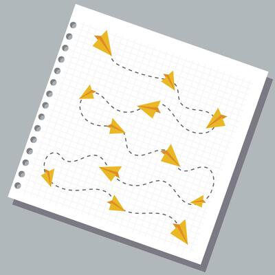 a paper plane flying background. Line paper airplane seamless pattern