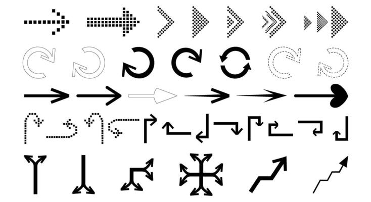 Flat Design Arrow Collection, black arrows flat icon set