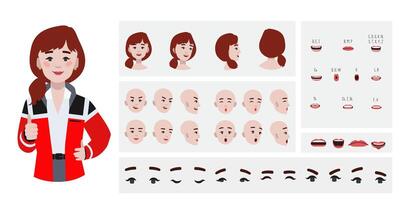 Medical worker woman doctor avatar creation suitable for animation. Generator, constructor of diverse eyes, lips, emotion expressions mouth animation and lip sync. Female character face construction. vector