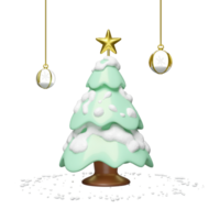 3d green christmas tree with snow globe isolated on pink background. merry christmas and happy new year, 3d render illustration png