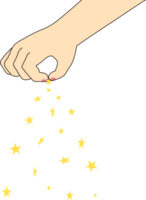 A Sprinkle of Magic transparent background. A hand releases a cascade of sparkling stars, infusing the scene with wonder and enchantment. png