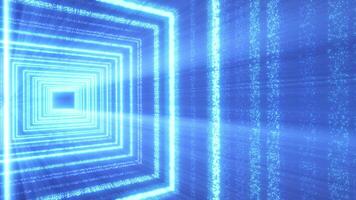 Abstract scene of futuristic cyber world, sci-fi tunnel, technological glowing corridor, neon night scene, digital science background. virtual reality concept video