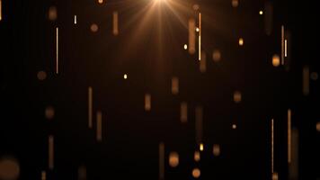 Rising bright golden particles of lines, beautiful defocused bokeh, rain of orange particles, glitter. animation Seamless loop 4k. video