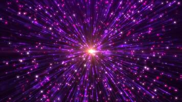 Abstract colorful dust explosion of particles, movement of glowing particles, speed of light, fireworks from dots and particles, space scene, futuristic background. Seamless loop 4k . video