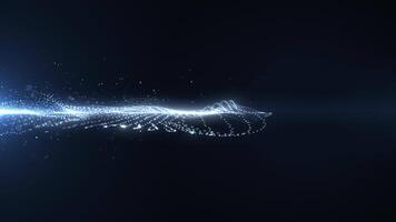 Abstract digital dynamic particle waves with light motion lights background, data flow, cyber technology. 3D rendering. Seamless loop 4k . Screensaver animation video