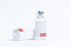 Vaccine bottle with blank label on white background. photo