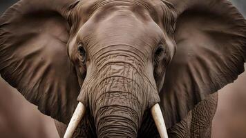 Close up view of an elephant showing its eyes and teeth photo