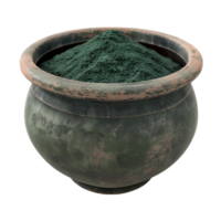 Green Powder in a Pot on Transparent Background AI-Generative png