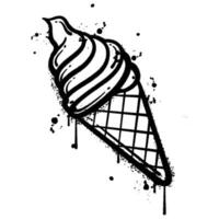 Black and White Graffiti Sprayed Ice Cream Cone vector